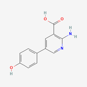 molecular formula C12H10N2O3 B6386538 2-Amino-5-(4-hydroxyphenyl)nicotinic acid, 95% CAS No. 1258622-24-0