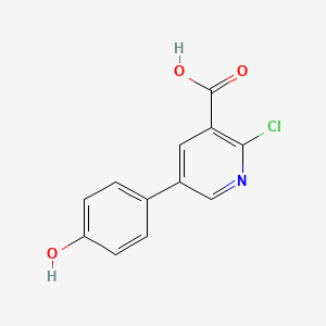 molecular formula C12H8ClNO3 B6386545 2-Chloro-5-(4-hydroxyphenyl)nicotinic acid, 95% CAS No. 1258625-22-7