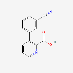 molecular formula C13H8N2O2 B6386550 3-(3-Cyanophenyl)picolinic acid, 95% CAS No. 1258614-51-5