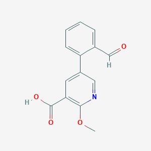 molecular formula C14H11NO4 B6386695 5-(2-Formylphenyl)-2-methoxynicotinic acid, 95% CAS No. 1261929-69-4