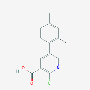 molecular formula C14H12ClNO2 B6386944 2-Chloro-5-(2,4-dimethylphenyl)nicotinic acid, 95% CAS No. 1261955-30-9