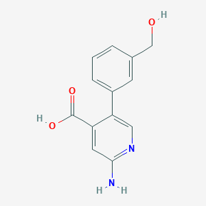 molecular formula C13H12N2O3 B6387100 2-Amino-5-[3-(hydroxymethyl)phenyl]pyridine-4-carboxylic acid CAS No. 1261926-47-9