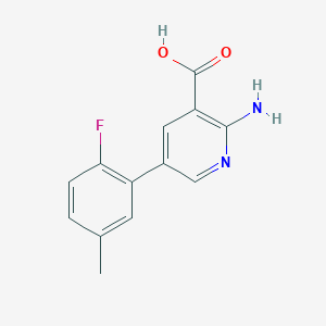 molecular formula C13H11FN2O2 B6387430 2-AMINO-5-(2-FLUORO-5-METHYLPHENYL)NICOTINIC ACID CAS No. 1261930-03-3