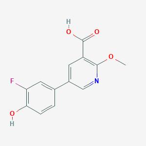 molecular formula C13H10FNO4 B6387754 5-(3-Fluoro-4-hydroxyphenyl)-2-methoxynicotinic acid, 95% CAS No. 1261919-65-6