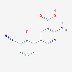 molecular formula C13H8FN3O2 B6388654 2-Amino-5-(3-cyano-2-fluorophenyl)pyridine-3-carboxylic acid CAS No. 1261954-78-2