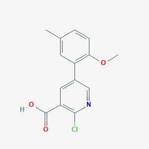 molecular formula C14H12ClNO3 B6388985 2-Chloro-5-(2-methoxy-5-methylphenyl)nicotinic acid, 95% CAS No. 1261921-63-4