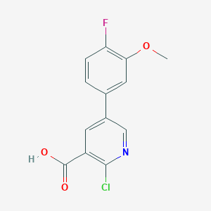 molecular formula C13H9ClFNO3 B6389728 2-CHLORO-5-(4-FLUORO-3-METHOXYPHENYL)NICOTINIC ACID CAS No. 1261903-67-6