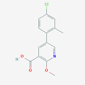 molecular formula C14H12ClNO3 B6390188 5-(4-Chloro-2-methylphenyl)-2-methoxynicotinic acid, 95% CAS No. 1262006-33-6