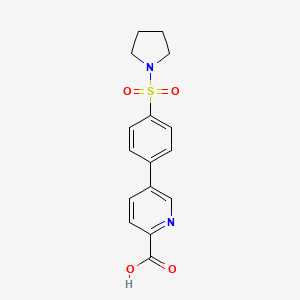 molecular formula C16H16N2O4S B6395349 5-[4-(Pyrrolidinylsulfonyl)phenyl]picolinic acid CAS No. 1262004-69-2