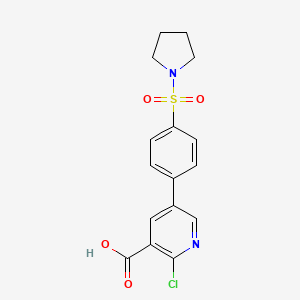 molecular formula C16H15ClN2O4S B6395359 2-Chloro-5-(4-(pyrrolidin-1-ylsulfonyl)phenyl)nicotinic acid CAS No. 1262004-73-8