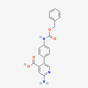 molecular formula C20H17N3O4 B6395606 2-Amino-5-(4-Cbz-aminopheny)isonicotinic acid, 95% CAS No. 1261992-52-2