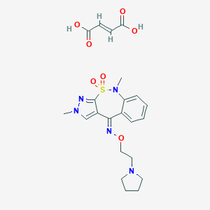 molecular formula C18H23N5O3S.C4H4O4 B063959 (E)-But-2-enedioic acid;(E)-2,5-dimethyl-4,4-dioxo-N-(2-pyrrolidin-1-ylethoxy)pyrazolo[3,4-c][2,1]benzothiazepin-10-imine CAS No. 181145-48-2