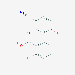 molecular formula C14H7ClFNO2 B6400680 6-Chloro-2-(5-cyano-2-fluorophenyl)benzoic acid, 95% CAS No. 1261957-32-7