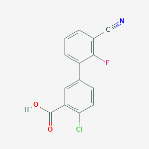 molecular formula C14H7ClFNO2 B6400905 2-Chloro-5-(3-cyano-2-fluorophenyl)benzoic acid, 95% CAS No. 1262006-49-4