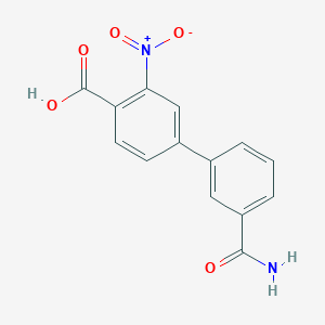 molecular formula C14H10N2O5 B6400979 4-(3-Aminocarbonylphenyl)-2-nitrobenzoic acid, 95% CAS No. 1261973-67-4