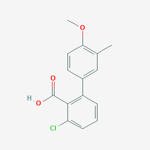 molecular formula C15H13ClO3 B6401634 6-Chloro-2-(4-methoxy-3-methylphenyl)benzoic acid, 95% CAS No. 1261925-50-1