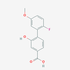 molecular formula C14H11FO4 B6402517 4-(2-Fluoro-5-methoxyphenyl)-3-hydroxybenzoic acid, 95% CAS No. 1262006-51-8