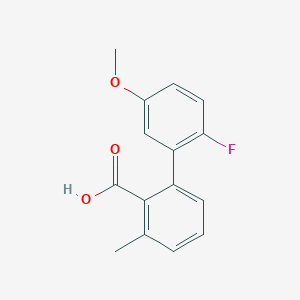 molecular formula C15H13FO3 B6402532 2-(2-Fluoro-5-methoxyphenyl)-6-methylbenzoic acid, 95% CAS No. 1261907-03-2