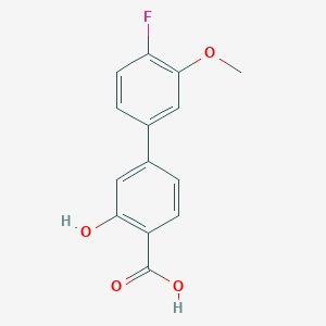 molecular formula C14H11FO4 B6402802 4-(4-Fluoro-3-methoxyphenyl)-2-hydroxybenzoic acid, 95% CAS No. 1261953-23-4