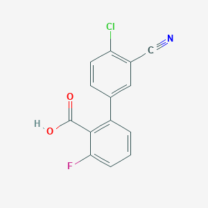 molecular formula C14H7ClFNO2 B6405388 2-(4-Chloro-3-cyanophenyl)-6-fluorobenzoic acid, 95% CAS No. 1261948-24-6