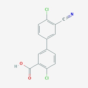 molecular formula C14H7Cl2NO2 B6405424 2-Chloro-5-(4-chloro-3-cyanophenyl)benzoic acid, 95% CAS No. 1261912-83-7