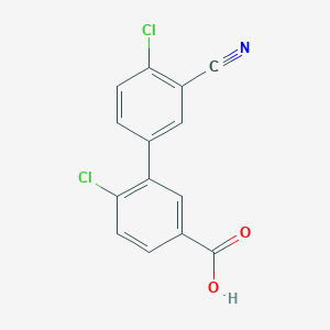 molecular formula C14H7Cl2NO2 B6405474 4-Chloro-3-(4-chloro-3-cyanophenyl)benzoic acid, 95% CAS No. 1261991-68-7