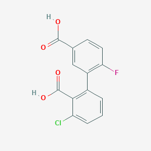 molecular formula C14H8ClFO4 B6406336 2-(5-Carboxy-2-fluorophenyl)-6-chlorobenzoic acid, 95% CAS No. 1261981-00-3