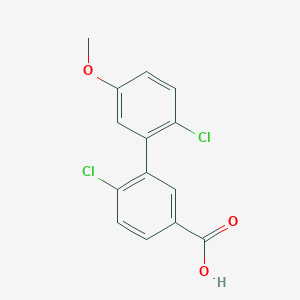 molecular formula C14H10Cl2O3 B6406630 4-Chloro-3-(2-chloro-5-methoxyphenyl)benzoic acid, 95% CAS No. 1262001-94-4