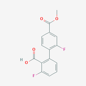 molecular formula C15H10F2O4 B6408289 6-Fluoro-2-(2-fluoro-4-methoxycarbonylphenyl)benzoic acid, 95% CAS No. 1261982-31-3