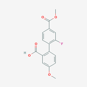 molecular formula C16H13FO5 B6408305 2-(2-Fluoro-4-methoxycarbonylphenyl)-5-methoxybenzoic acid, 95% CAS No. 1261993-50-3