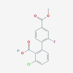 molecular formula C15H10ClFO4 B6408315 6-Chloro-2-(2-fluoro-4-methoxycarbonylphenyl)benzoic acid, 95% CAS No. 1261966-10-2