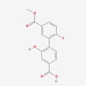 molecular formula C15H11FO5 B6408400 4-(2-Fluoro-5-methoxycarbonylphenyl)-3-hydroxybenzoic acid, 95% CAS No. 1261993-58-1
