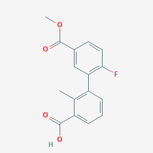 molecular formula C16H13FO4 B6408405 3-(2-Fluoro-5-methoxycarbonylphenyl)-2-methylbenzoic acid, 95% CAS No. 1261940-22-0
