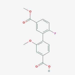 molecular formula C16H13FO5 B6408437 4-(2-Fluoro-5-methoxycarbonylphenyl)-3-methoxybenzoic acid, 95% CAS No. 1262009-18-6