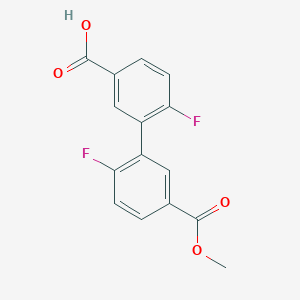molecular formula C15H10F2O4 B6408459 4-Fluoro-3-(2-fluoro-5-methoxycarbonylphenyl)benzoic acid, 95% CAS No. 1261916-60-2