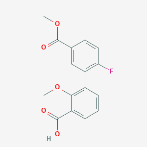 molecular formula C16H13FO5 B6408479 3-(2-Fluoro-5-methoxycarbonylphenyl)-2-methoxybenzoic acid, 95% CAS No. 1261986-70-2