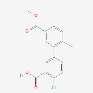 molecular formula C15H10ClFO4 B6408488 2-Chloro-5-(2-fluoro-5-methoxycarbonylphenyl)benzoic acid, 95% CAS No. 1261986-82-6