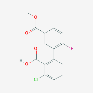molecular formula C15H10ClFO4 B6408490 6-Chloro-2-(2-fluoro-5-methoxycarbonylphenyl)benzoic acid, 95% CAS No. 1261955-12-7