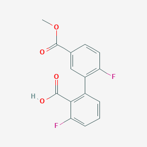 molecular formula C15H10F2O4 B6408501 6-Fluoro-2-(2-fluoro-5-methoxycarbonylphenyl)benzoic acid, 95% CAS No. 1261898-52-5