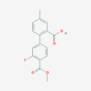 molecular formula C16H13FO4 B6408520 2-(3-Fluoro-4-methoxycarbonylphenyl)-5-methylbenzoic acid, 95% CAS No. 1261993-61-6
