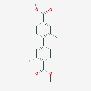 molecular formula C16H13FO4 B6408529 4-(3-Fluoro-4-methoxycarbonylphenyl)-3-methylbenzoic acid, 95% CAS No. 1261912-42-8