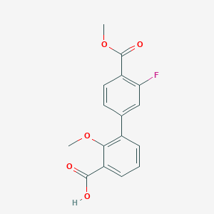 molecular formula C16H13FO5 B6408570 3-(3-Fluoro-4-methoxycarbonylphenyl)-2-methoxybenzoic acid, 95% CAS No. 1262009-36-8