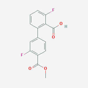 molecular formula C15H10F2O4 B6408605 6-Fluoro-2-(3-fluoro-4-methoxycarbonylphenyl)benzoic acid, 95% CAS No. 1261993-64-9