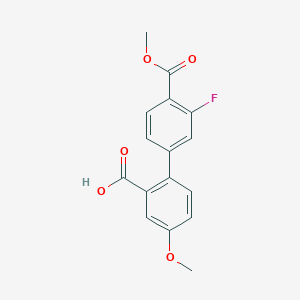 molecular formula C16H13FO5 B6408633 2-(3-Fluoro-4-methoxycarbonylphenyl)-5-methoxybenzoic acid, 95% CAS No. 1261933-96-3