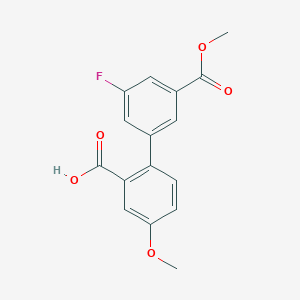 molecular formula C16H13FO5 B6408750 2-(3-Fluoro-5-methoxycarbonylphenyl)-5-methoxybenzoic acid, 95% CAS No. 1261911-66-3