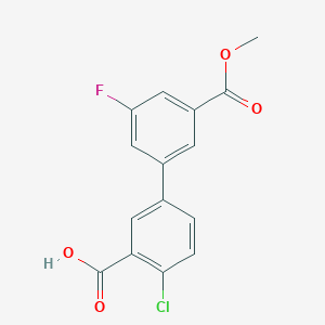 2-Chloro-5-(3-fluoro-5-methoxycarbonylphenyl)benzoic acid, 95%