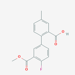 molecular formula C16H13FO4 B6408837 2-(4-Fluoro-3-methoxycarbonylphenyl)-5-methylbenzoic acid, 95% CAS No. 1261912-18-8