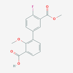 molecular formula C16H13FO5 B6408881 3-(4-Fluoro-3-methoxycarbonylphenyl)-2-methoxybenzoic acid, 95% CAS No. 1262009-54-0
