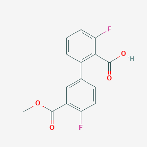 molecular formula C15H10F2O4 B6408885 6-Fluoro-2-(4-fluoro-3-methoxycarbonylphenyl)benzoic acid, 95% CAS No. 1261912-36-0