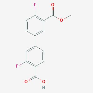 molecular formula C15H10F2O4 B6408911 2-Fluoro-4-(4-fluoro-3-methoxycarbonylphenyl)benzoic acid, 95% CAS No. 1261982-81-3